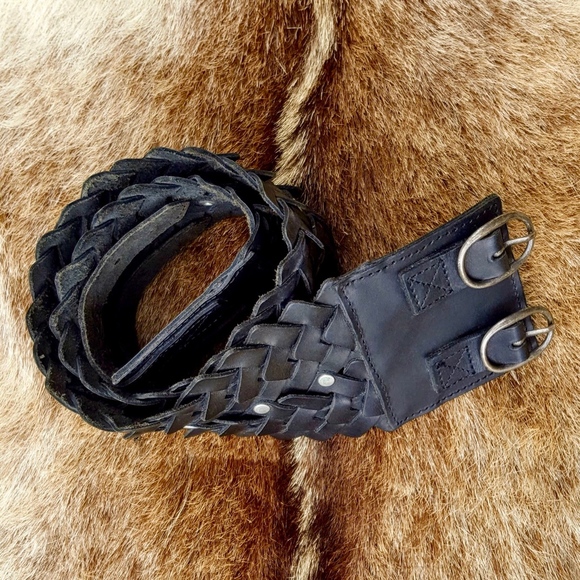 French Connection Blk Woven Leather Stud Belt NWOT main image 5
